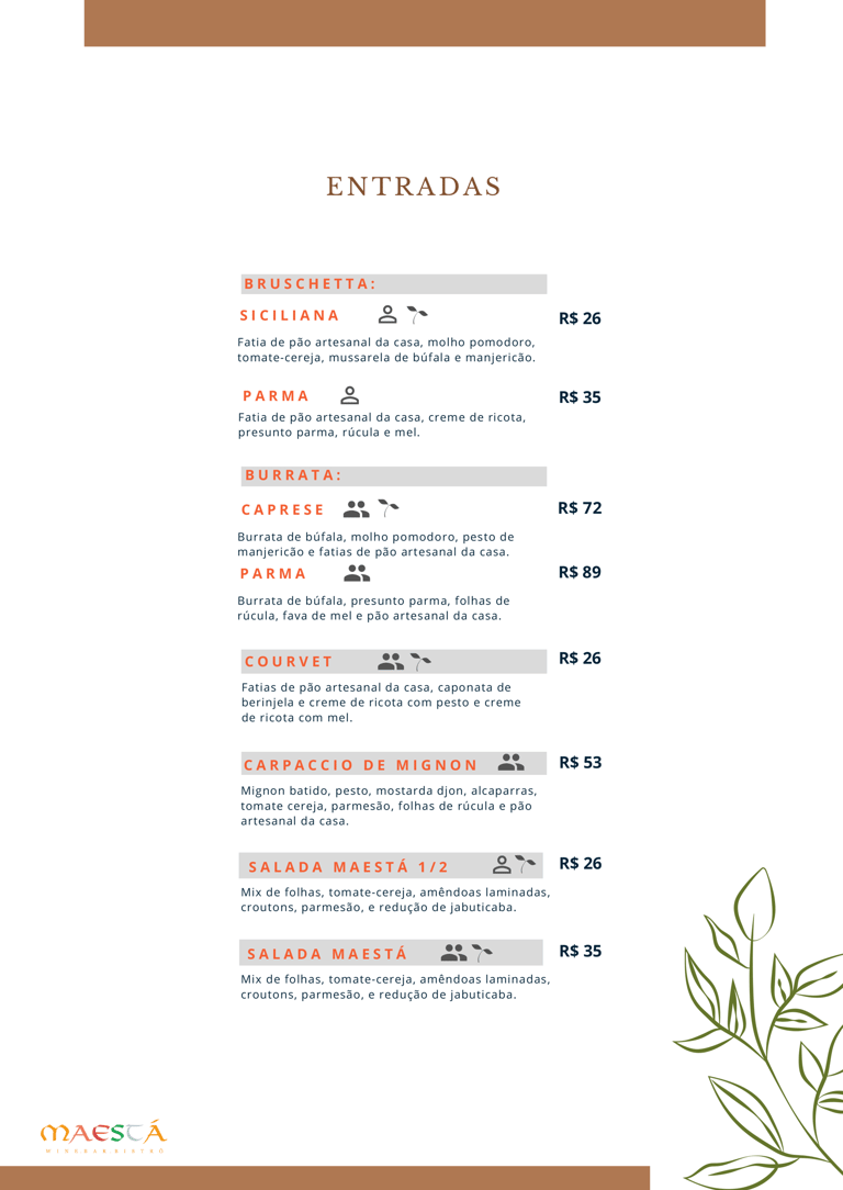 Cardápio Maestá - Entradas