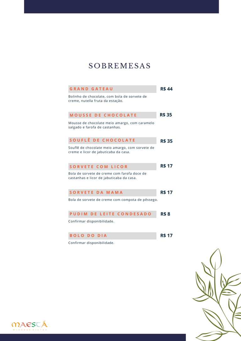 Cardápio Maestá - Sobremesas